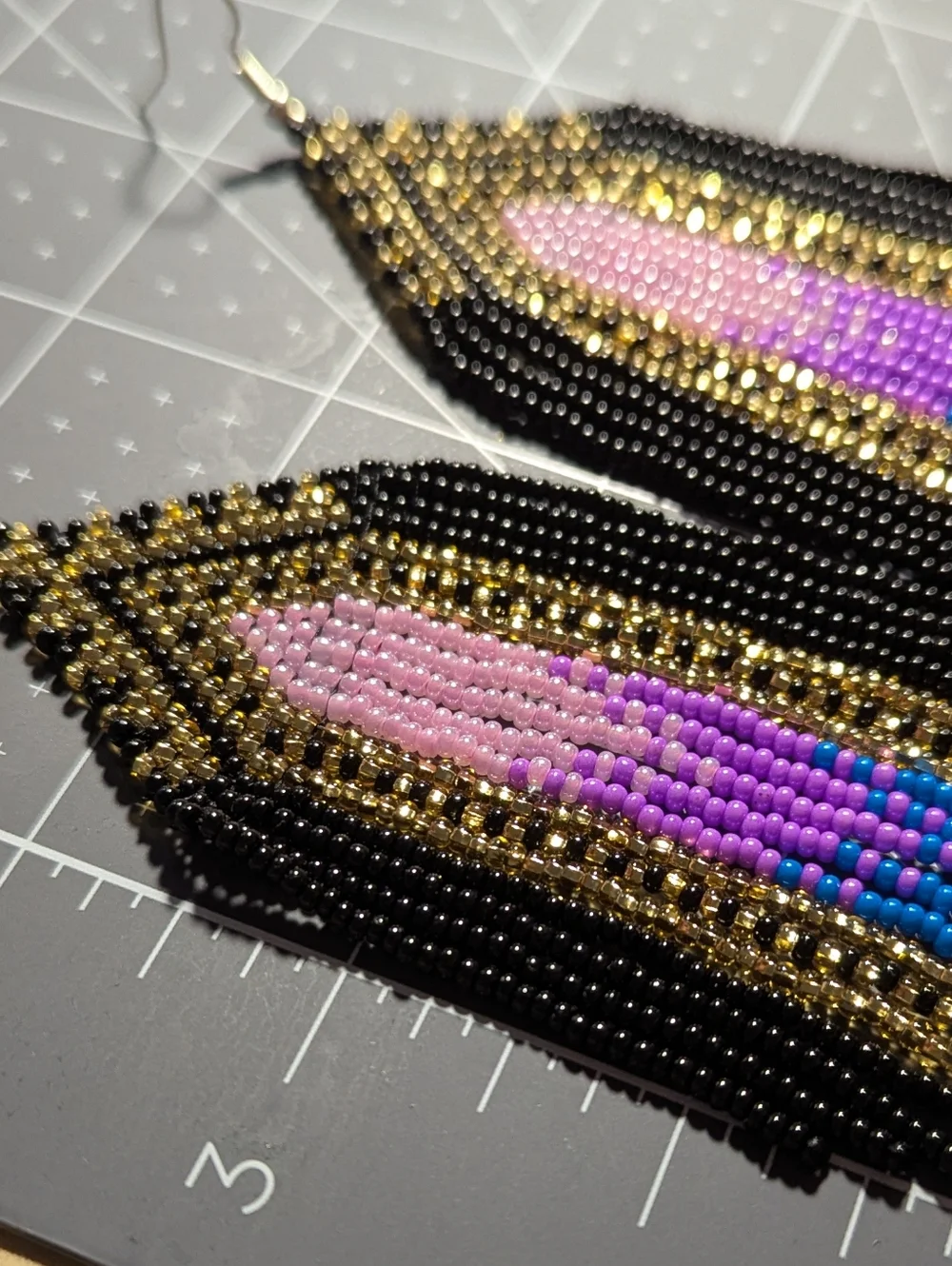 Handmade Beaded Fringe Earrings - Black, Gold, Pink, Blue, Purple, Green - Picture 2 of 2